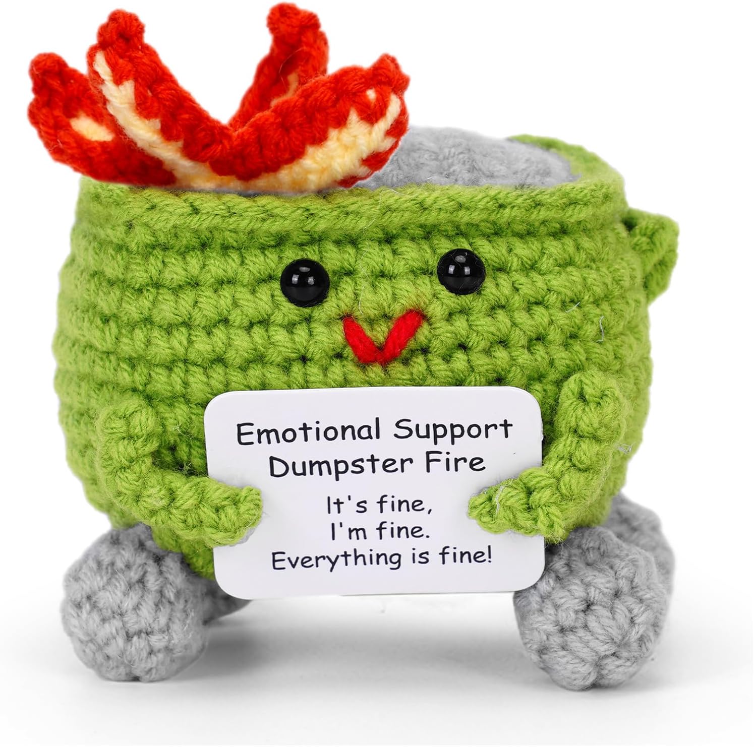 Handcrafted Crochet Dumpster Fire – Green Emotional Support Figurine