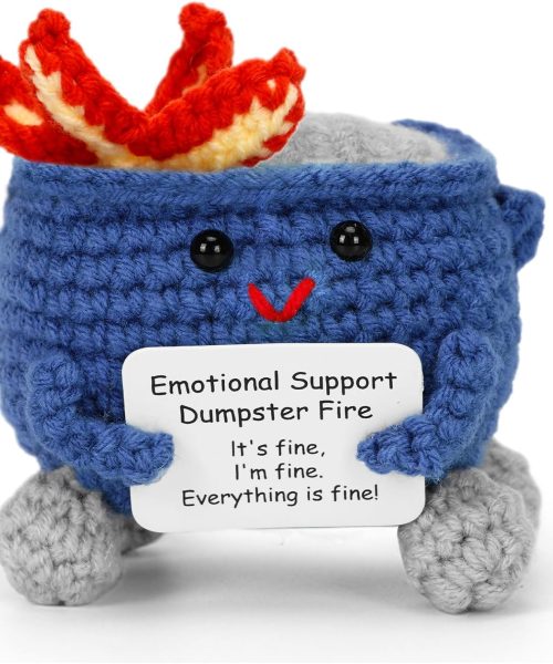 Handcrafted Crochet Dumpster Fire – Blue Emotional Support Figurine