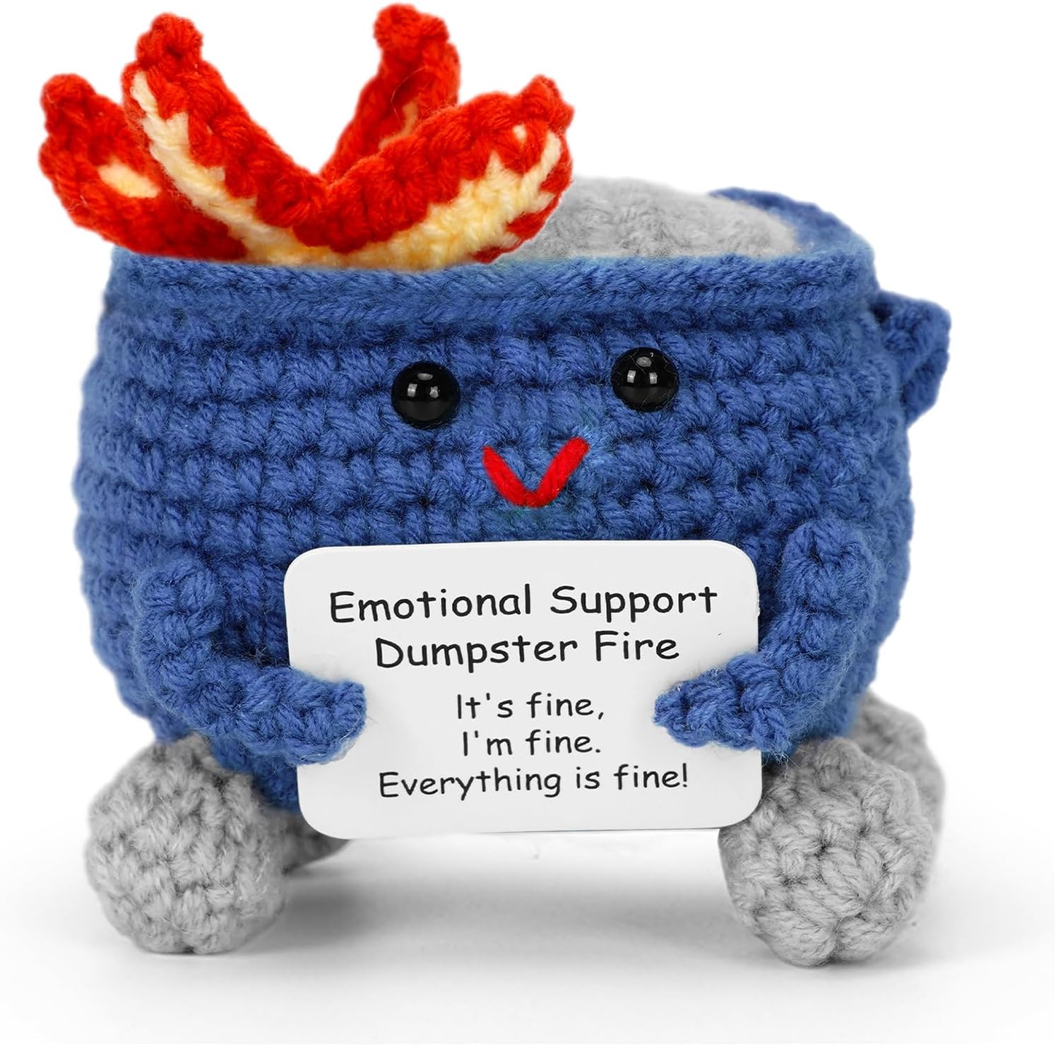 Handcrafted Crochet Dumpster Fire – Blue Emotional Support Figurine