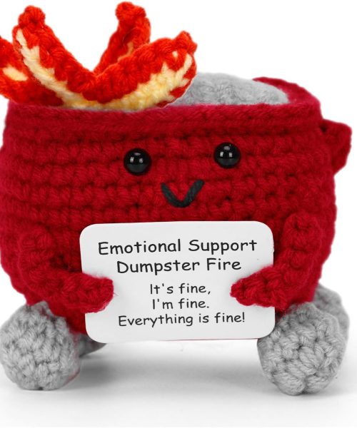 Handcrafted Crochet Dumpster Fire – Red Emotional Support Figurine