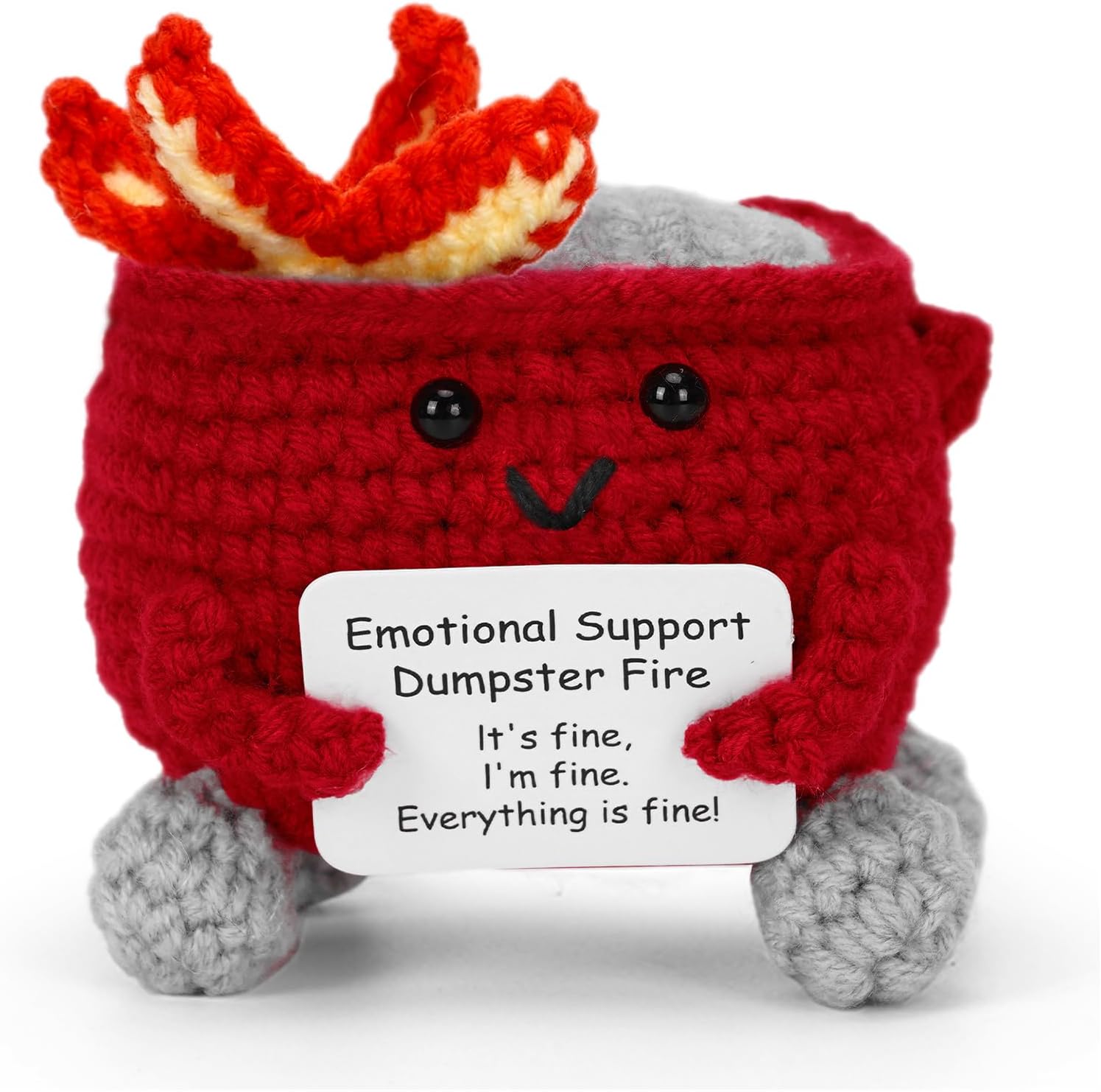 Handcrafted Crochet Dumpster Fire – Red Emotional Support Figurine