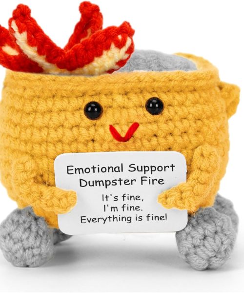 Handcrafted Crochet Dumpster Fire – Yellow Emotional Support Figurine