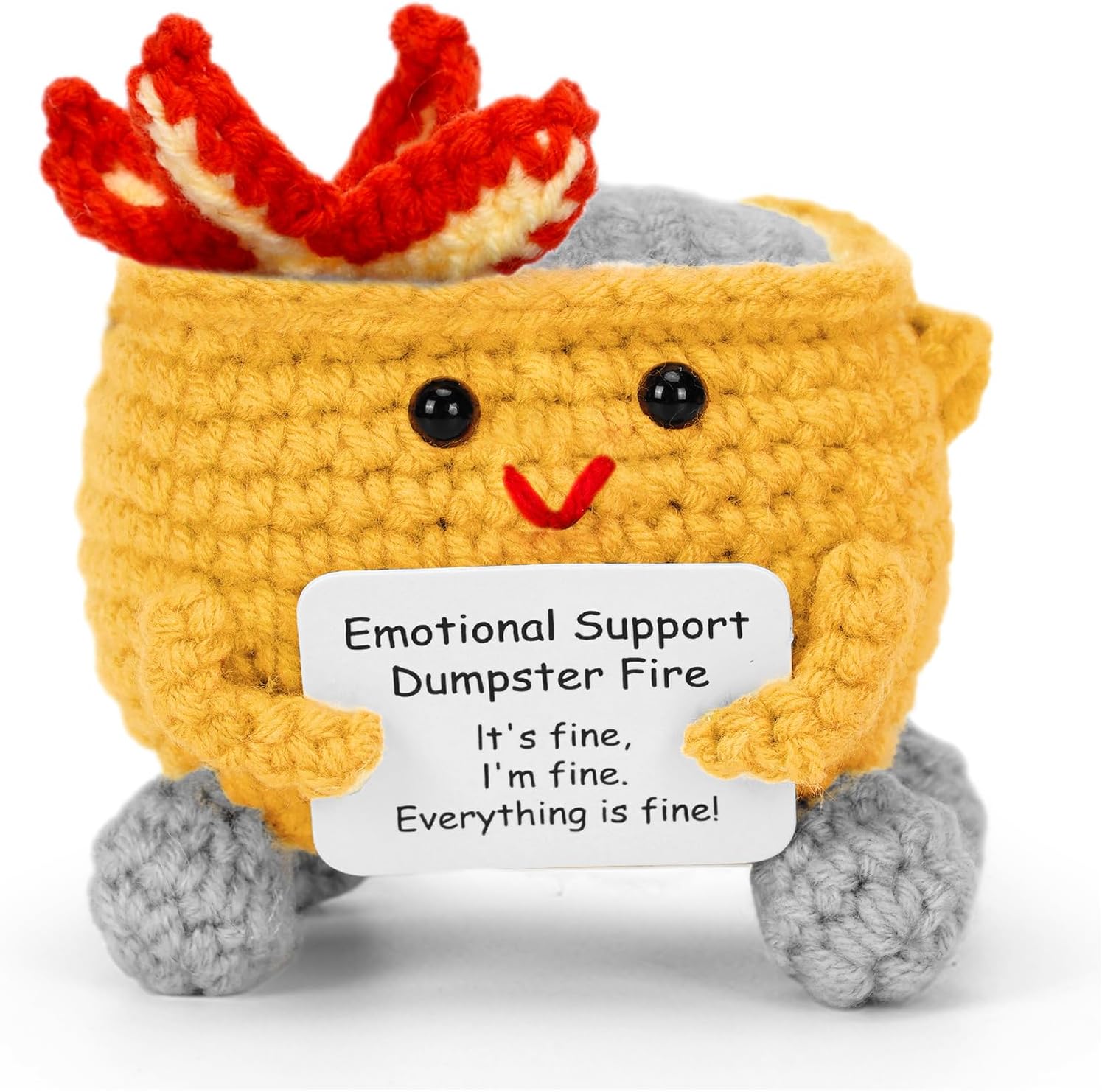 Handcrafted Crochet Dumpster Fire – Yellow Emotional Support Figurine