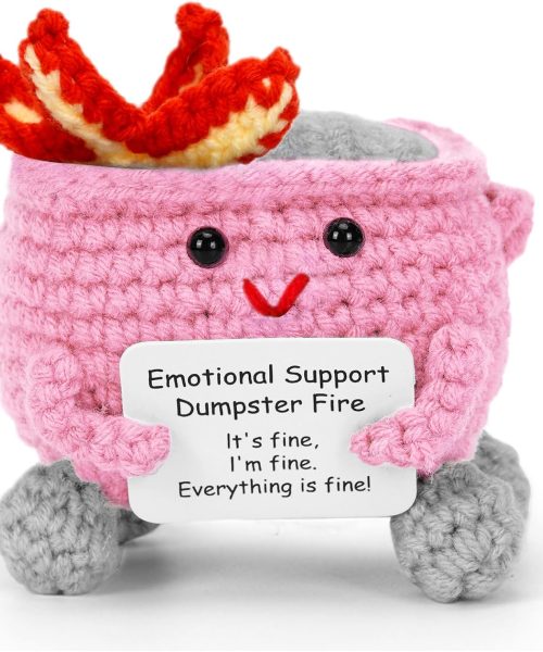 Handcrafted Crochet Dumpster Fire – Pink Emotional Support Figurine