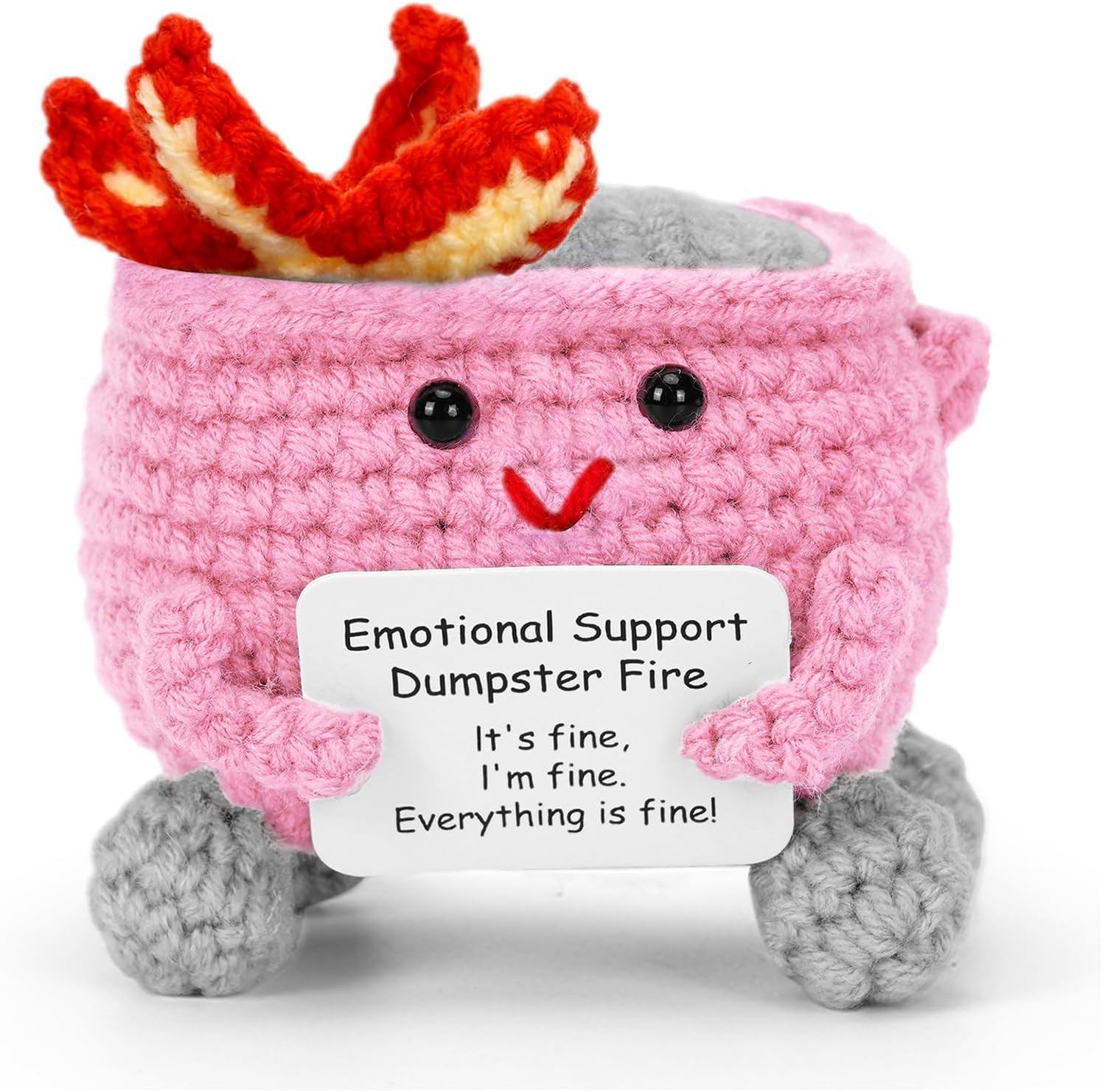 Handcrafted Crochet Dumpster Fire – Pink Emotional Support Figurine