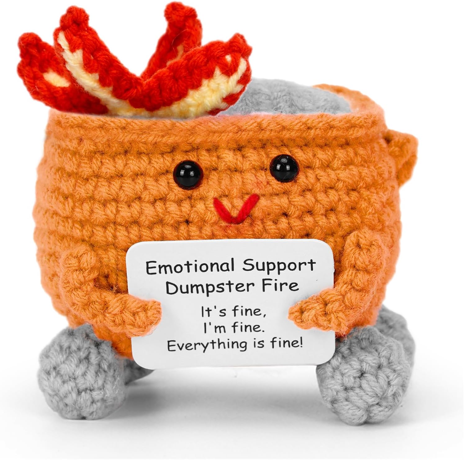 Handcrafted Crochet Dumpster Fire – Orange Emotional Support Figurine