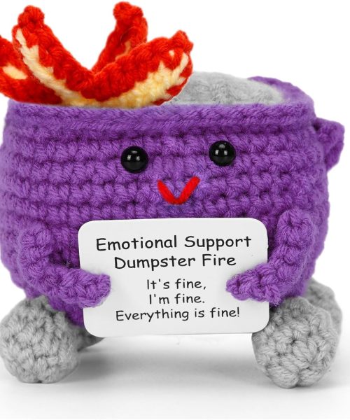 Handcrafted Crochet Dumpster Fire – Purple Emotional Support Figurine