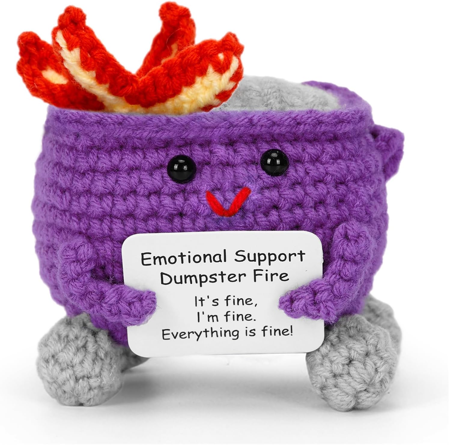 Handcrafted Crochet Dumpster Fire – Purple Emotional Support Figurine